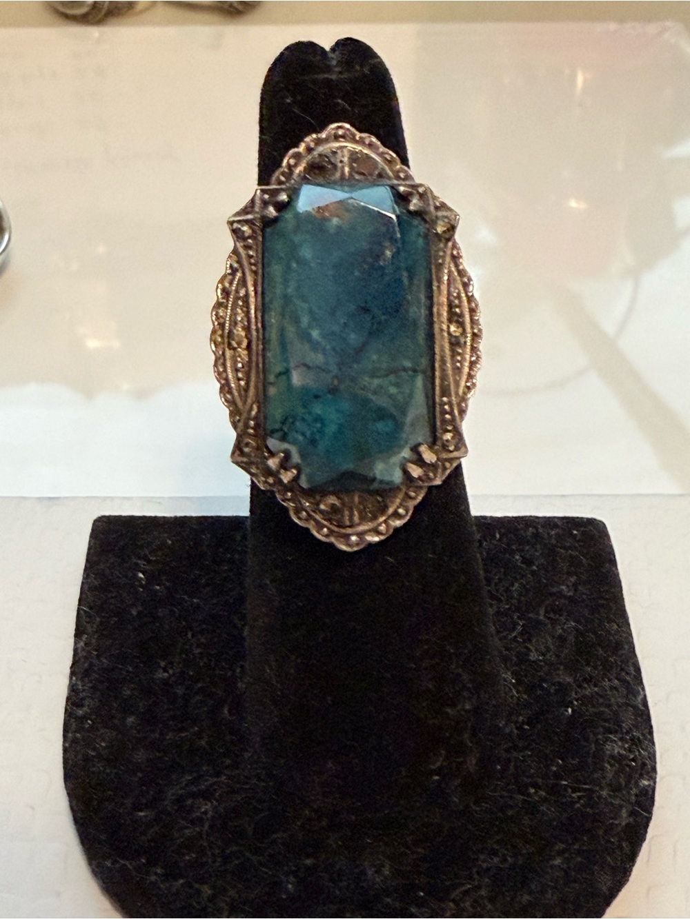 Vintage sterling silver marcasite and sodalite? cocktail ring